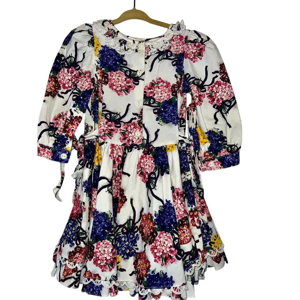 Vintage Mousefeathers girls floral ruffled lace collared prairie dress girls 4T